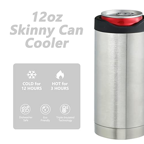 Slim Can Cooler for 12 Oz Skinny Can, Regular Can Double Walled Stainless Steel Vacuum Beverage Can Insulator for Hot and Cold Drinks