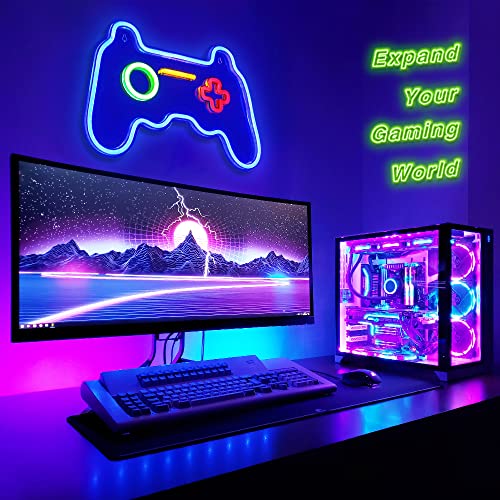 Lepowcoo Neon Sign Gaming, (16 x 11inch) Big Game LED Light Room Decor, Gamepad Neon Controller Signs, Cool Party Wall Decoration for Teen Boys Bedroom, Gamer Room Accessories, Lepowcoo-1