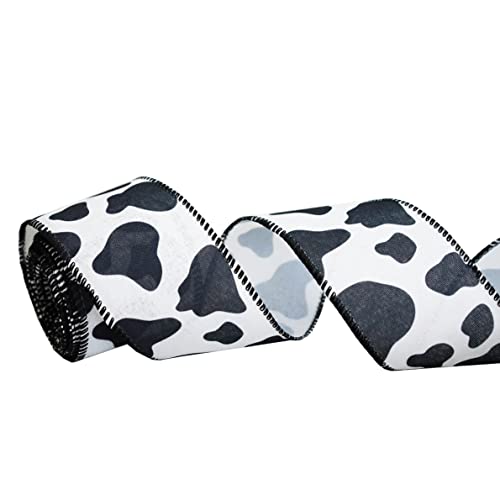 CINTAGO Cow Print Ribbon Wired, 2.5 Inches Animal Print Ribbon, Black and White Cow Ribbon for Farm Decor, Gift Wrap, DIY Craft, 10 Yards(30 Feet) (Cow)