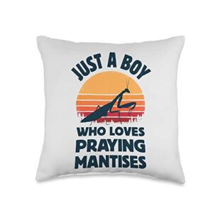 praying mantis gifts co. praying mantis just a boy who loves insects bugs retro throw pillow, 16x16, multicolor