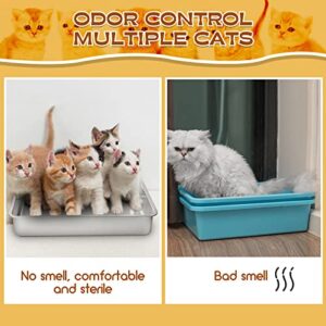 2 Pcs Stainless Steel Litter Box Rust Proof Metal Cat Box Stainless Cat Litter Box Odor Control Small Litter Box and Non Slip Rubber Feet for Cats Kitten Non Stick Smooth Surface (24 x 16 x 4 inch)