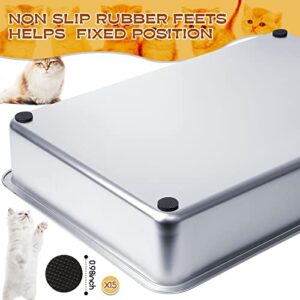 2 Pcs Stainless Steel Litter Box Rust Proof Metal Cat Box Stainless Cat Litter Box Odor Control Small Litter Box and Non Slip Rubber Feet for Cats Kitten Non Stick Smooth Surface (24 x 16 x 4 inch)
