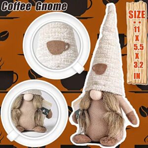 DraMosary Coffee Gnomes Coffee Bar Decoration, 4pcs Plaid Plush Gnomes Coffee Scandinavian Figurine Nordic Tiered Tray Decor for Home Office