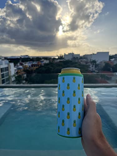 Tropical Drinkware -1 Slim Can Coozie - Insulated Slim Can Cooler for Tall Skinny Beer Cans - 12oz Truly Hard Seltzer Coozie Insulator - Metal White Claw Can Coozie