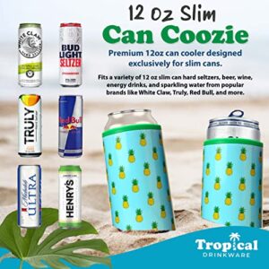 Tropical Drinkware -1 Slim Can Coozie - Insulated Slim Can Cooler for Tall Skinny Beer Cans - 12oz Truly Hard Seltzer Coozie Insulator - Metal White Claw Can Coozie