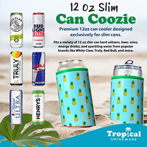 Tropical Drinkware -1 Slim Can Coozie - Insulated Slim Can Cooler for Tall Skinny Beer Cans - 12oz Truly Hard Seltzer Coozie Insulator - Metal White Claw Can Coozie