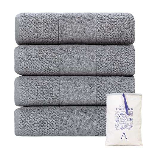 Antioch Home Bathroom Hand Towels, Hotel Quality & Fluffy & Absorbent & Soft & Fast Drying Turkish Hand Towels for Bathroom, 100% Cotton Turkish Hand Towel Set - [ 4 Pack – 16 x 28 inches ] - Grey