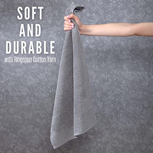 Antioch Home Bathroom Hand Towels, Hotel Quality & Fluffy & Absorbent & Soft & Fast Drying Turkish Hand Towels for Bathroom, 100% Cotton Turkish Hand Towel Set - [ 4 Pack – 16 x 28 inches ] - Grey