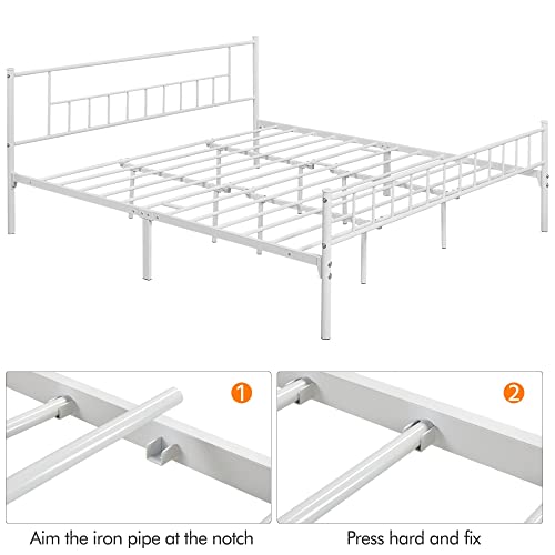 Yaheetech King Size Metal Bed Frame with Headboard and Footboard Platform Bed Frame with Storage No Box Spring Needed Mattress Foundation for Adults White