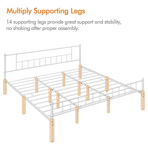 Yaheetech King Size Metal Bed Frame with Headboard and Footboard Platform Bed Frame with Storage No Box Spring Needed Mattress Foundation for Adults White