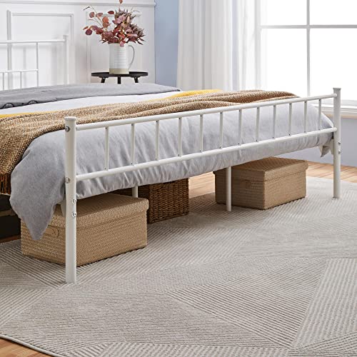 Yaheetech King Size Metal Bed Frame with Headboard and Footboard Platform Bed Frame with Storage No Box Spring Needed Mattress Foundation for Adults White