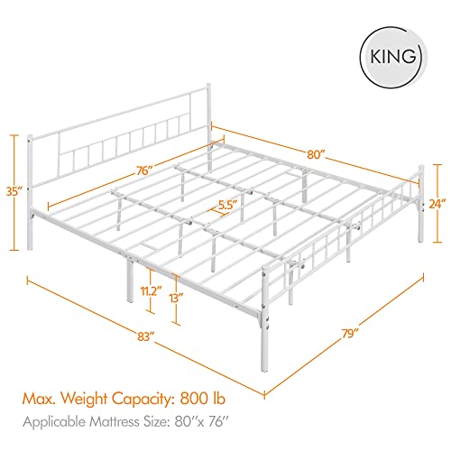 Yaheetech King Size Metal Bed Frame with Headboard and Footboard Platform Bed Frame with Storage No Box Spring Needed Mattress Foundation for Adults White