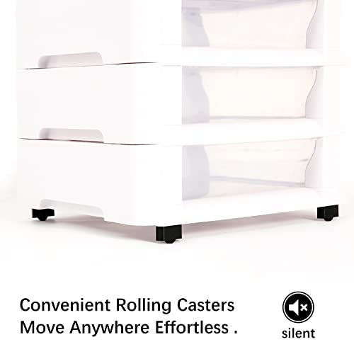 OMNISAFE 8 Plastic Drawers， White Rolling Storage Cart with Sturdy Frame， Storage Tower for Closet, Living Room, Hallway, Dormitory