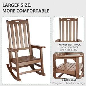 Cecarol Patio Oversized Rocking Chair Outdoor, Weather Resistant, Low Maintenance, High Back Front Porch Rocker Chairs 385lbs Support Poly Lumber Rocker, Wood-Like Plastic Chair, Coffee-PRC01