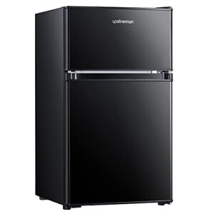 upstreman 3.2 cu.ft mini fridge with freezer, double door mini fridge, adjustable thermostat, mini refrigerator for dorm, office, bedroom, black