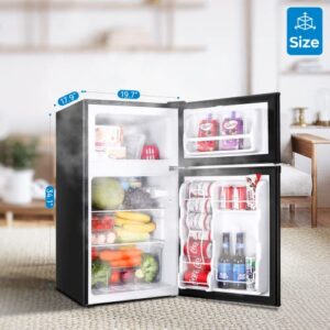 Upstreman 3.2 Cu.Ft Mini Fridge with Freezer, Double Door Mini Fridge, Adjustable Thermostat, Mini Refrigerator for Dorm, Office, Bedroom, Black