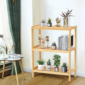 Elepude Bamboo Shelf,Stand Utility Storage Shelf Multifunctional Bathroom Kitchen Living Room Holder Plant Flower Stand (3-Tier)