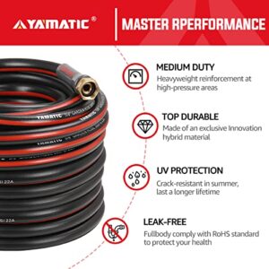 YAMATIC Garden Hose 75 ft,Ultra Durable Water hose, 5/8 inch Regular Hose with Solid Brass Connector for All-weather Outdoor, Car wash, Lawn, Black
