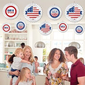 Big Dot of Happiness Stars and Stripes - Hanging Patriotic Party Tissue Decoration Kit - Paper Fans - Set of 9