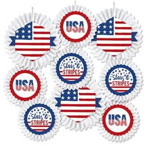 Big Dot of Happiness Stars and Stripes - Hanging Patriotic Party Tissue Decoration Kit - Paper Fans - Set of 9