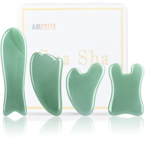 airlaxer gua sha massage facial tool set,guasha massager kit for face and body,scraping massage board 4-piece set physical therapy,gua-sha comb jade stone also be used on the chin,face,neck