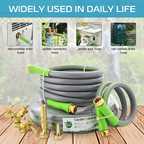 Garden Lead-in Water Hose 5/8" Inch x 20' Foot Heavy Duty Flexible Water Hose, Garden hose Extender/Hose Reel Connector Max Pressure 150 PSI/10 BAR with 3/4" GHT Fittings