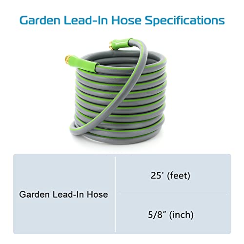 Garden Lead-in Water Hose 5/8" Inch x 20' Foot Heavy Duty Flexible Water Hose, Garden hose Extender/Hose Reel Connector Max Pressure 150 PSI/10 BAR with 3/4" GHT Fittings