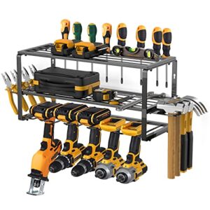 power tool organizer, garage organization with 5 drill holders, amoowis organizers and storage wall mount, metal shelf heavy duty, utility rack for screwdriver pegboard shed, 5 holders