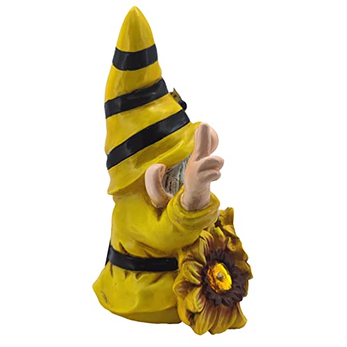 Joint Honglin Garden Gnome Sculptures & Statues Resin Summer Bee Gnome with Sunflower, Outdoor Funny Honey Gnome Decoration Solar LED