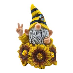 Joint Honglin Garden Gnome Sculptures & Statues Resin Summer Bee Gnome with Sunflower, Outdoor Funny Honey Gnome Decoration Solar LED