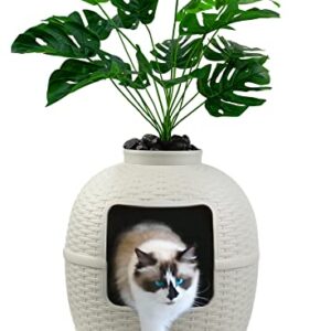 keygarzone Plant Litter Box with Lid, Hidden Cat Litter Furniture with Rattan Pattern for Large Cat, PP Material Waterproof, Easy Assemble & Clean