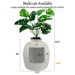 keygarzone Plant Litter Box with Lid, Hidden Cat Litter Furniture with Rattan Pattern for Large Cat, PP Material Waterproof, Easy Assemble & Clean