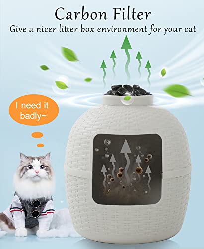 keygarzone Plant Litter Box with Lid, Hidden Cat Litter Furniture with Rattan Pattern for Large Cat, PP Material Waterproof, Easy Assemble & Clean