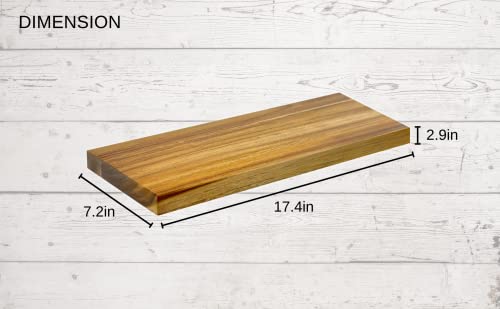 ILOT Teak Wood Floating Shelves Perfect for Bathroom Décor Pack of 2 Wooden Wall Shelves for Bedroom Living Room Kitchen Simple Minimalist Home Décor 17” x 6.7