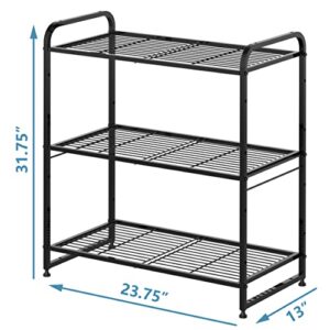 Simple Trending 3-Tier Stackable Wire Shelving Unit Storage Rack, Expandable & Adjustable Kitchen Storage Cabinet Shelf Organizer, Black