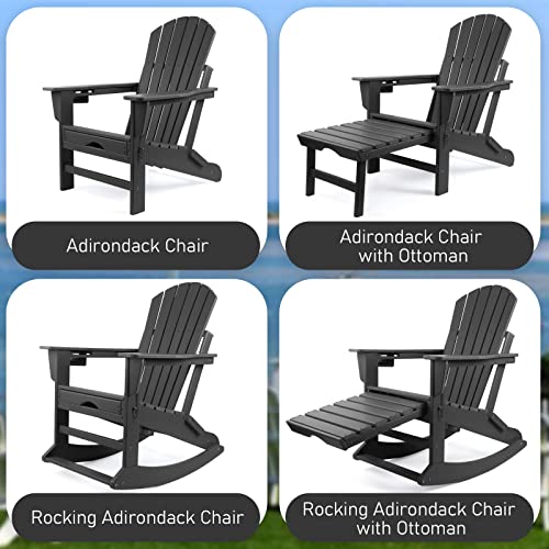 adirondack chair with Ottoman,Folding adirondack chairs,Rocking with Cup Holder,adirondack chairs Weather Resistant,Fire Pit Chairs,Plastic for Adults,350 lbs