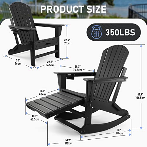 adirondack chair with Ottoman,Folding adirondack chairs,Rocking with Cup Holder,adirondack chairs Weather Resistant,Fire Pit Chairs,Plastic for Adults,350 lbs