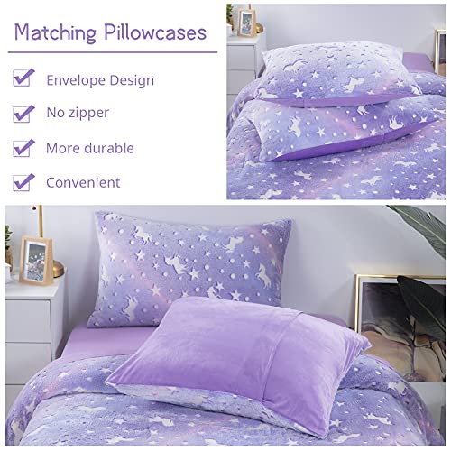 HOMBYS Glow in The Dark Comforter Set 7 Piece Full Size with Sheets, Purple Velvet Bedding Comforter Sets for Full Bed, Ultra Soft Down Alternative Comforter for Teenage Girls Kids, Bed in a Bag