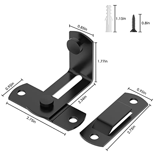 90 Degree Flip Barn Door Lock, Protect Privacy - Security Gate Latch, Hook Lock Latch for Barn, Garden, Bathroom, Outdoor, Garage, Window, Sliding Door, Black