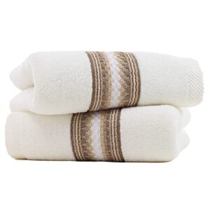 yiluomo hand towel set of 2 super soft 100% cotton highly absorbent decorative textured striped hand towels for bathroom 13 x 29 inch (beige)
