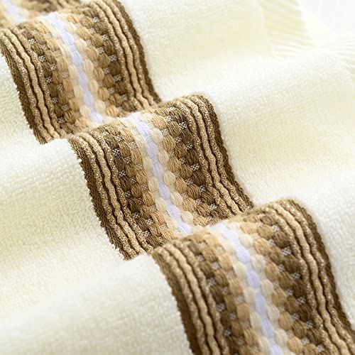 YiLUOMO Hand Towel Set of 2 Super Soft 100% Cotton Highly Absorbent Decorative Textured Striped Hand Towels for Bathroom 13 x 29 Inch (Beige)