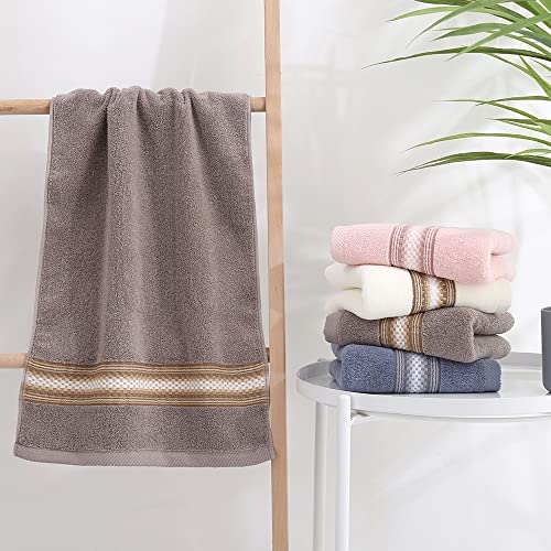 YiLUOMO Hand Towel Set of 2 Super Soft 100% Cotton Highly Absorbent Decorative Textured Striped Hand Towels for Bathroom 13 x 29 Inch (Beige)