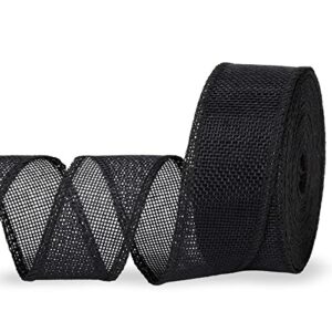 molshine 1-1/2 inch x 10yard/roll wired burlap ribbon perfect for wedding home decoration gift wrap bows handmade art crafts (black)