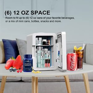 Living Enrichment Mini Fridge 6L Capacity, Portable Small Refrigerator Cooler or Warmer, AC DC Powered, Skincare Fridge with Mirror Door, for Food, Cosmetics, Home, Office and Car - White