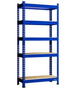 primezone storage shelves 5 tier adjustable garage storage shelving, heavy duty metal storage utility rack shelf unit for warehouse pantry closet kitchen, 28" x 12" x 59", blue