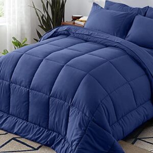 newspin full bed in a bag - 7 pieces blue comforter set, lightweight all season ultra soft bedding comforter set with comforter, flat sheet, fitted sheet, pillowcases & shams