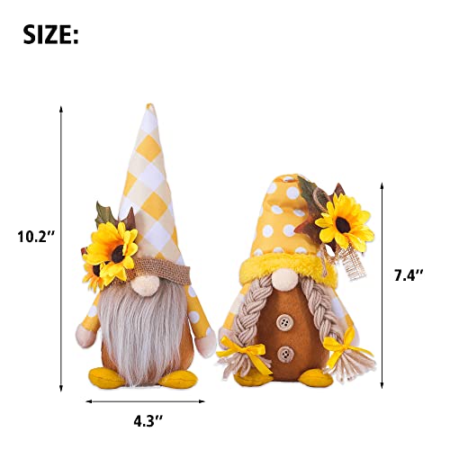 2PCS Sunflower Gnomes Plush Decorations, Summer Gnomes, Spring Gnomes, Scandinavia Honey Buffalo Plaid Sunflower Gnome Plush for Tiered Tray Kitchen Decor, Farmhouse Swedish Nisse Tomte Home Oranment