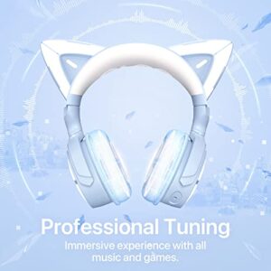 YOWU RGB Cat Ear Headphone 4, Upgraded Wireless & Wired Gaming Headset with Attachable HD Microphone -Active Noise Reduction, Dual-Channel Stereo & Customizable Lighting and Effect via APP (Blue)