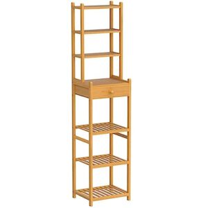 Yinanroa Bamboo Bathroom Storage Shelf 7-Tier Corner Bakers Rack Bathroom Storage Organizer Detachable Narrow Shelf Multifunction Storage Rack