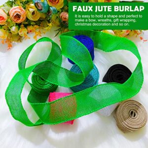 8 Rolls Burlap Wired Ribbons, 1-1/2 Inch x 5 Yard Jute Edge Ribbon Rolls Wrapping Burlap Ribbon for Wreaths Wedding, Bow, Christmas Tree Decoration(Deep Colors)